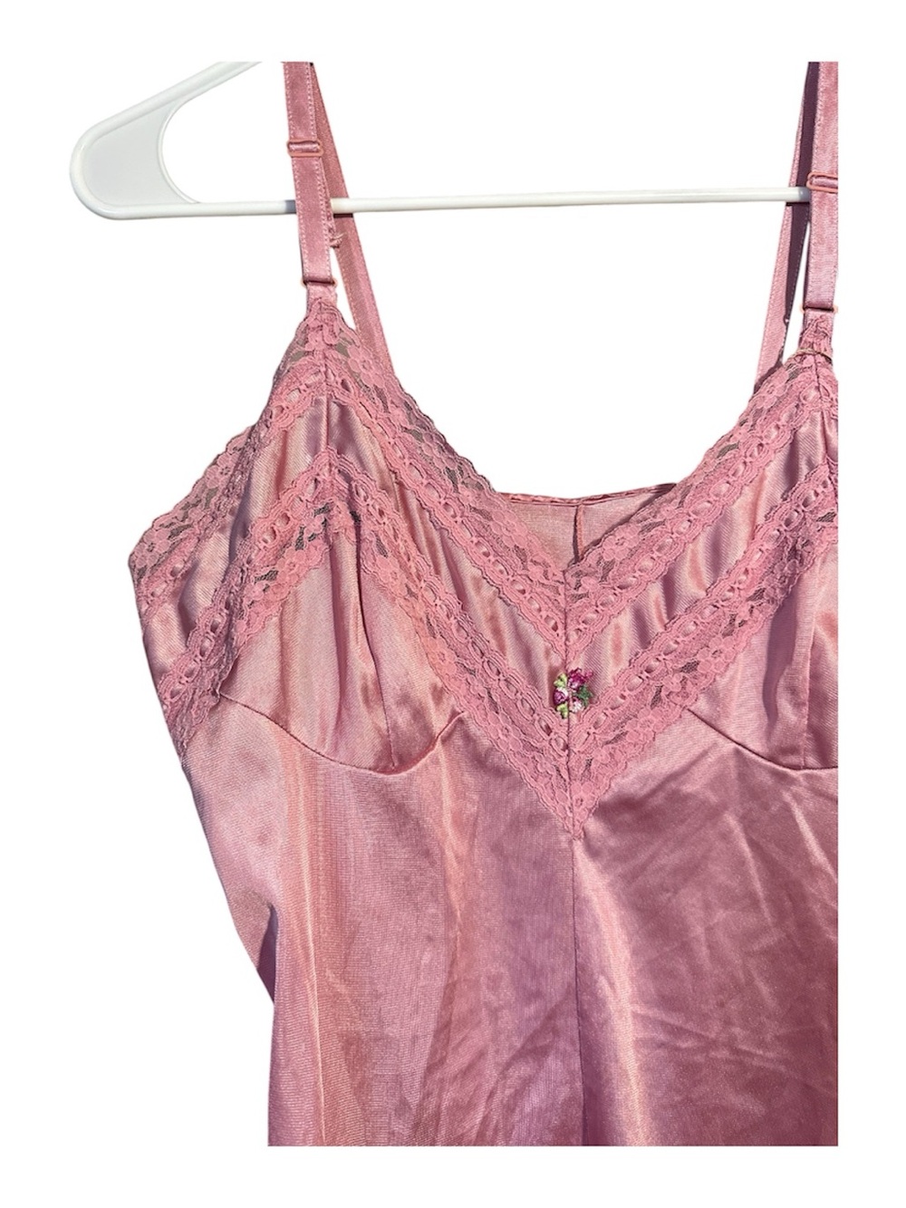 Vintage Pink Teddy Lace Trim Body Suit One Piece Tank Top Large - Picture 3 of 8